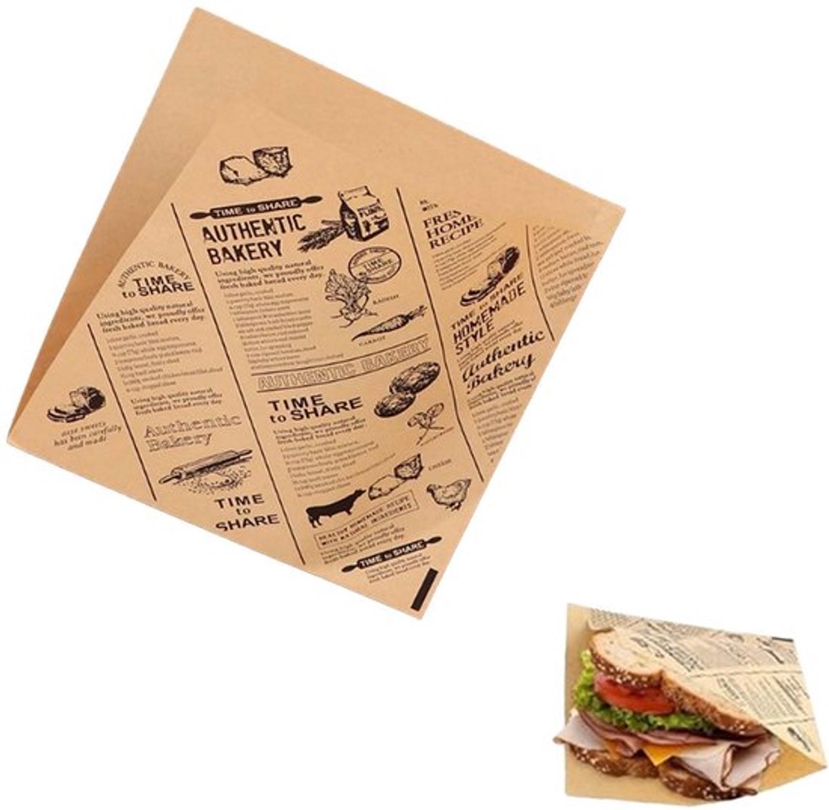Hamburgerzakjes Vet- en Waterbestendig - Triangel Vouwzakken - 100 Stuks - 18x18 cm - Voedselbakjes - Duurzaam Materiaal - Voedselzakjes