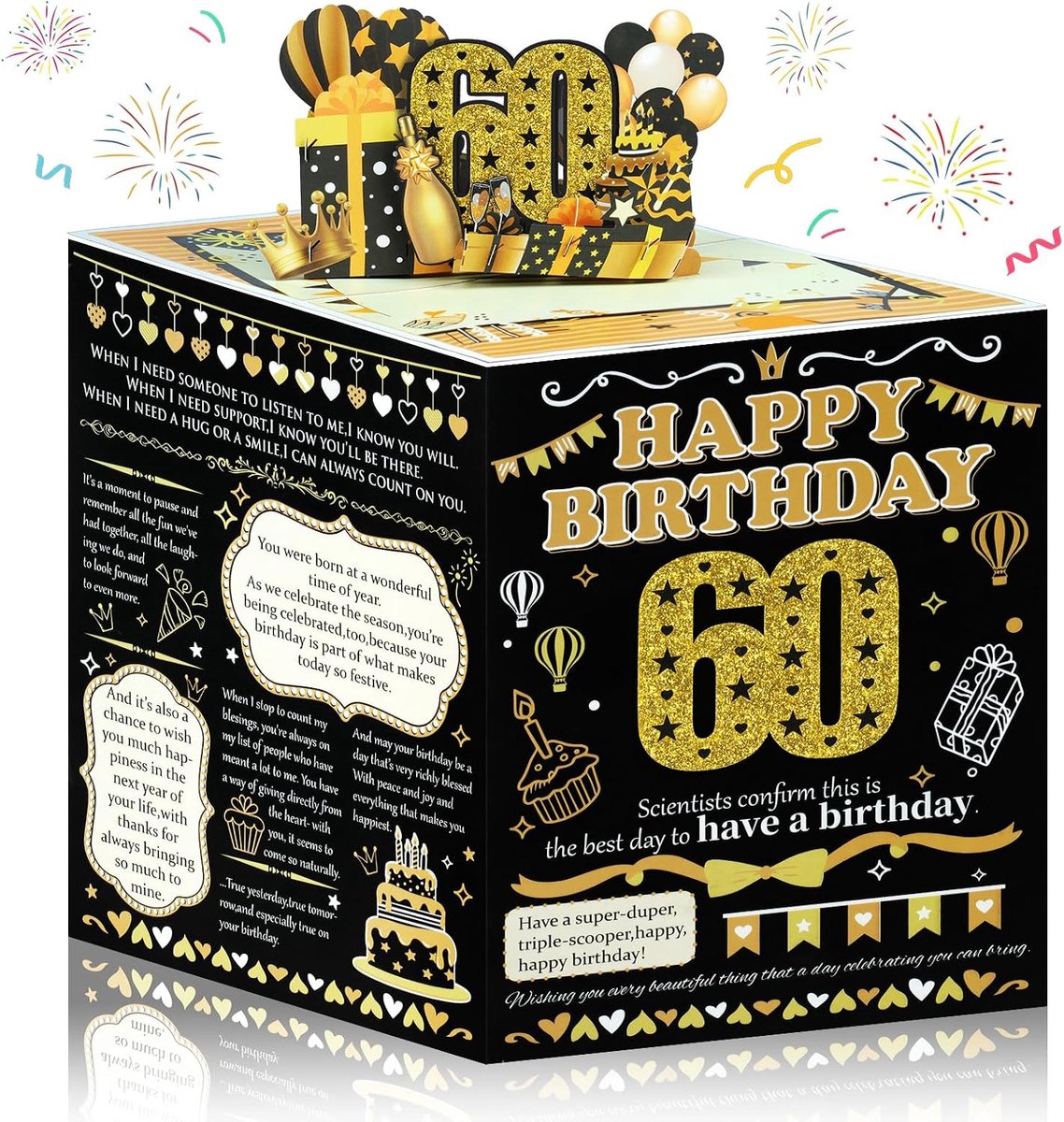 Verjaardagskaart 3D pop-up - zwart en goud - voor 60 jaar - verrassend cadeau - ShopVlot