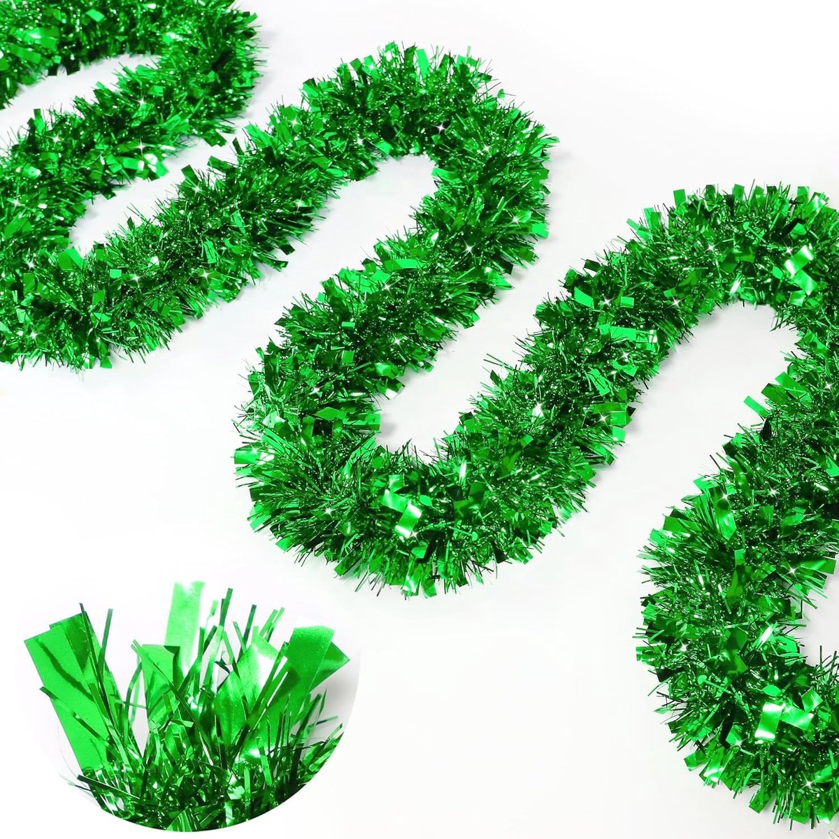 Tinsel Garland 8M - Groene Metallic Tinsel - Dikke Glanzende Decoratie - Voor Kerstboom Versiering - ShopVlot