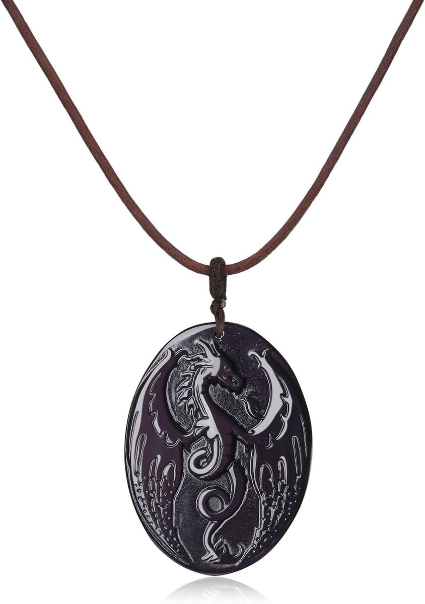 Heren leren ketting - echt leer - met doodskop en draak - stoer accessoire voor elke gelegenheid - ShopVlot