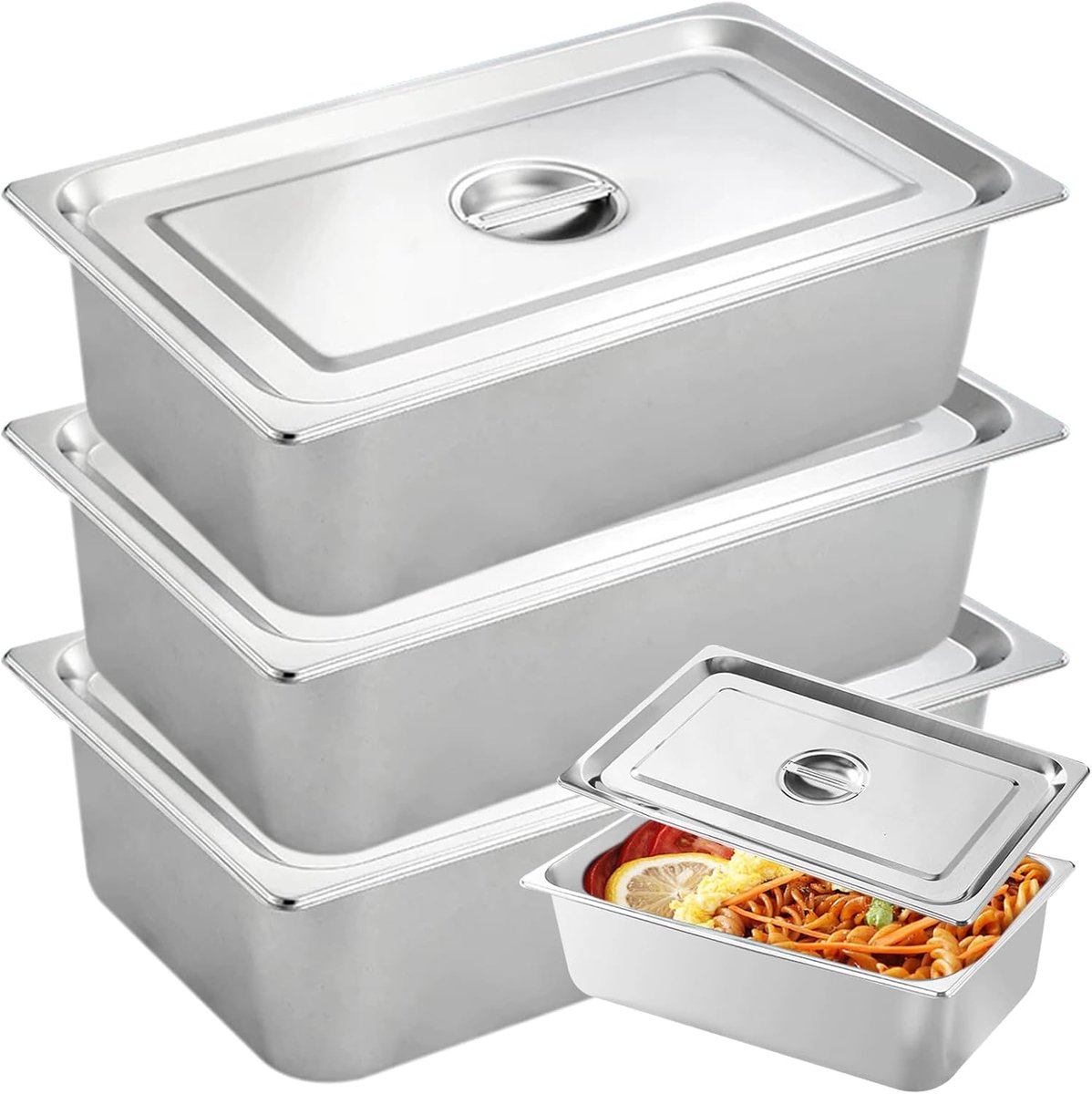 Breading set 32,5 x 17,5 x 6,5 cm - roestvrij staal - met deksel - duurzame keukenhulp - ShopVlot