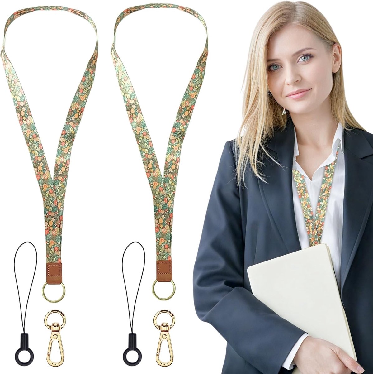 Lanyard voor vrouwen - 2cm x 43cm - bloemenprint - met karabijnhaak voor sleutels en mobiel - ShopVlot
