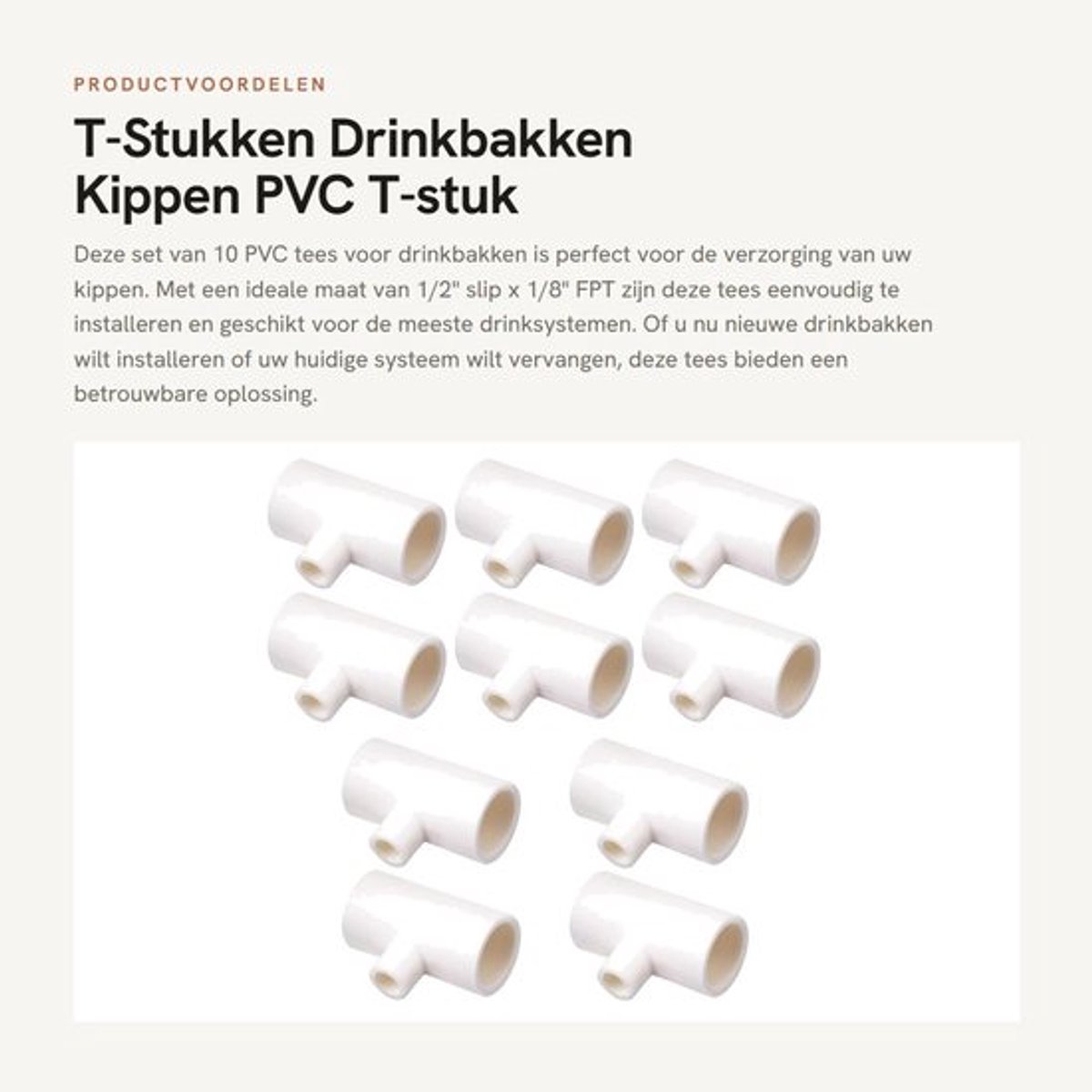 T-Stuk 10 Stuks - PVC Drinkbakken Kippen - 1/2" Slip x 1/8" FPT - Duurzaam - Eenvoudig te Installeren - Wit - PVC Fitting