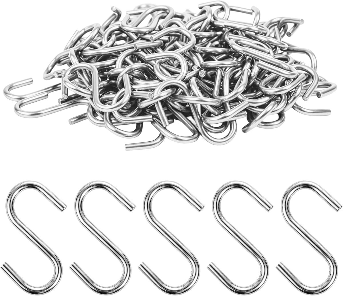S-haken 100 stuks 28 x 12 x 2 mm - roestvrij staal - robuuste kwaliteit - ideaal voor opslag - ShopVlot