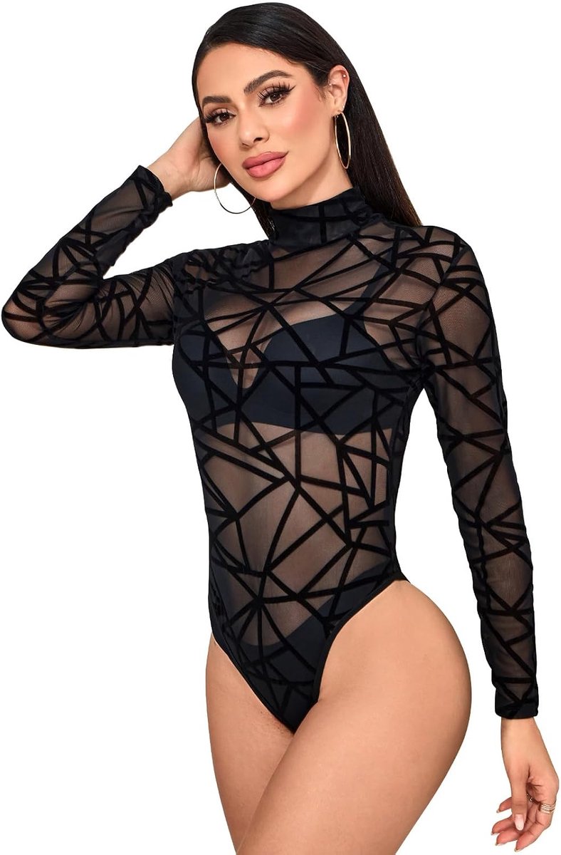 Women's Semi-Transparent Long Sleeve Sexy Body High Elasticity Bodysuit for Party and Rave - ShopVlot