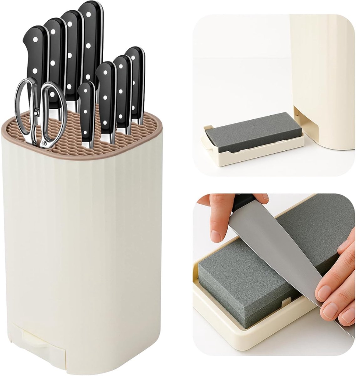 ZRNS® Messenblok zonder Messen - Messenhouder Universeel - Met Schaarsleuf en Slijpsteen - Wit