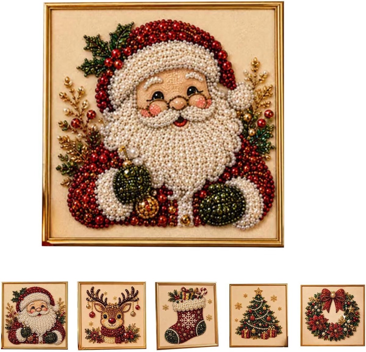 DIY Kerst Parel Diamant Schilderij Kunst Pakket - Kerst Parel Kralen Knutselwerk voor Volwassenen Beginners - Edelsteen Diamanten Kralen voor Muurdecoratie Thuis - Stressverlichtend - Kerstman