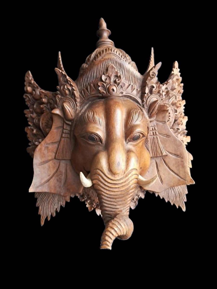 Ganesh/Masque art traditionnel Balinais/Fait main/27 cm/Décoration murale/Indonésie
