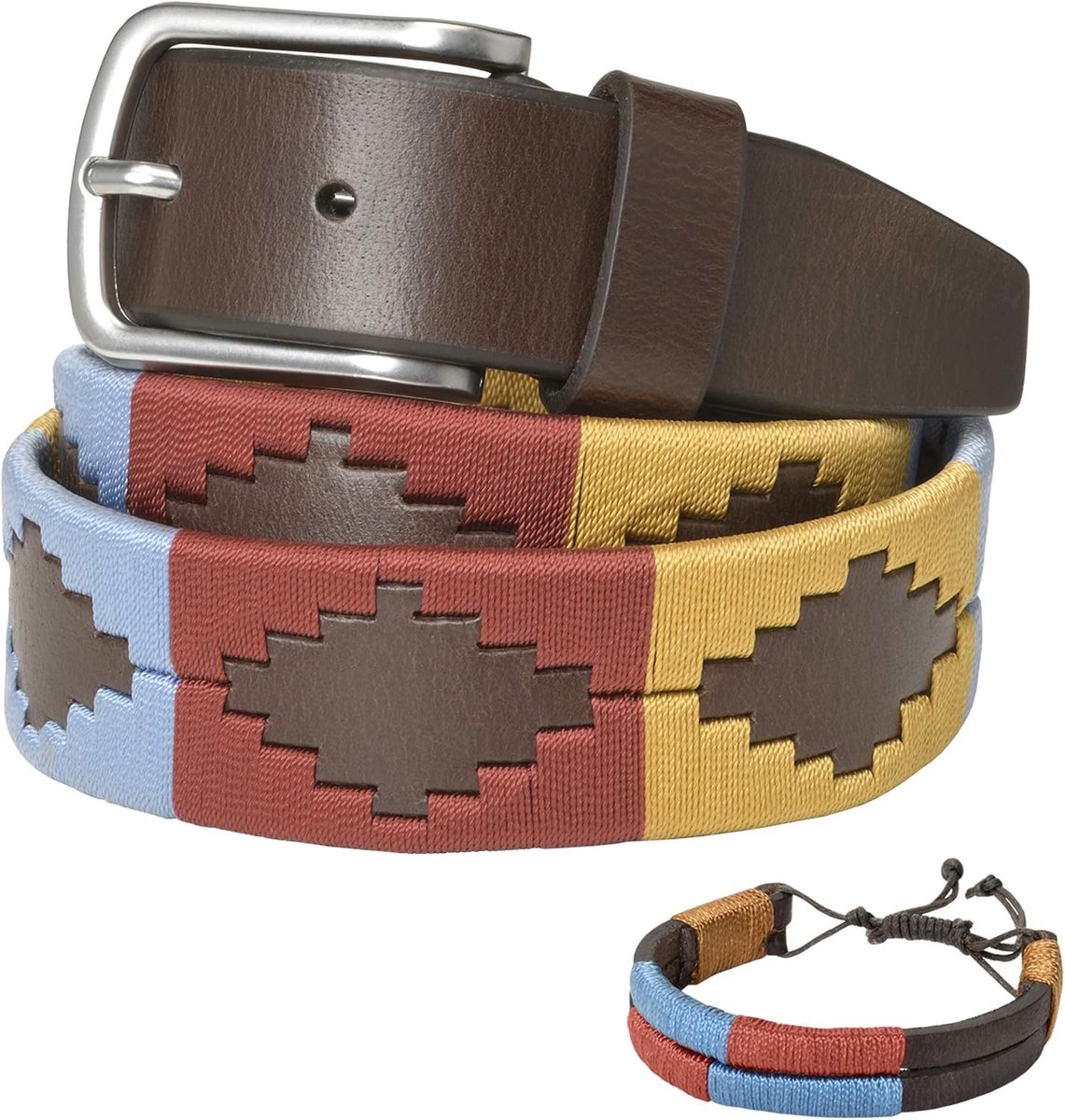Leren riem met bijpassende leren armband - Geborduurd - Unisex - Stijlvolle uitstraling - ShopVlot