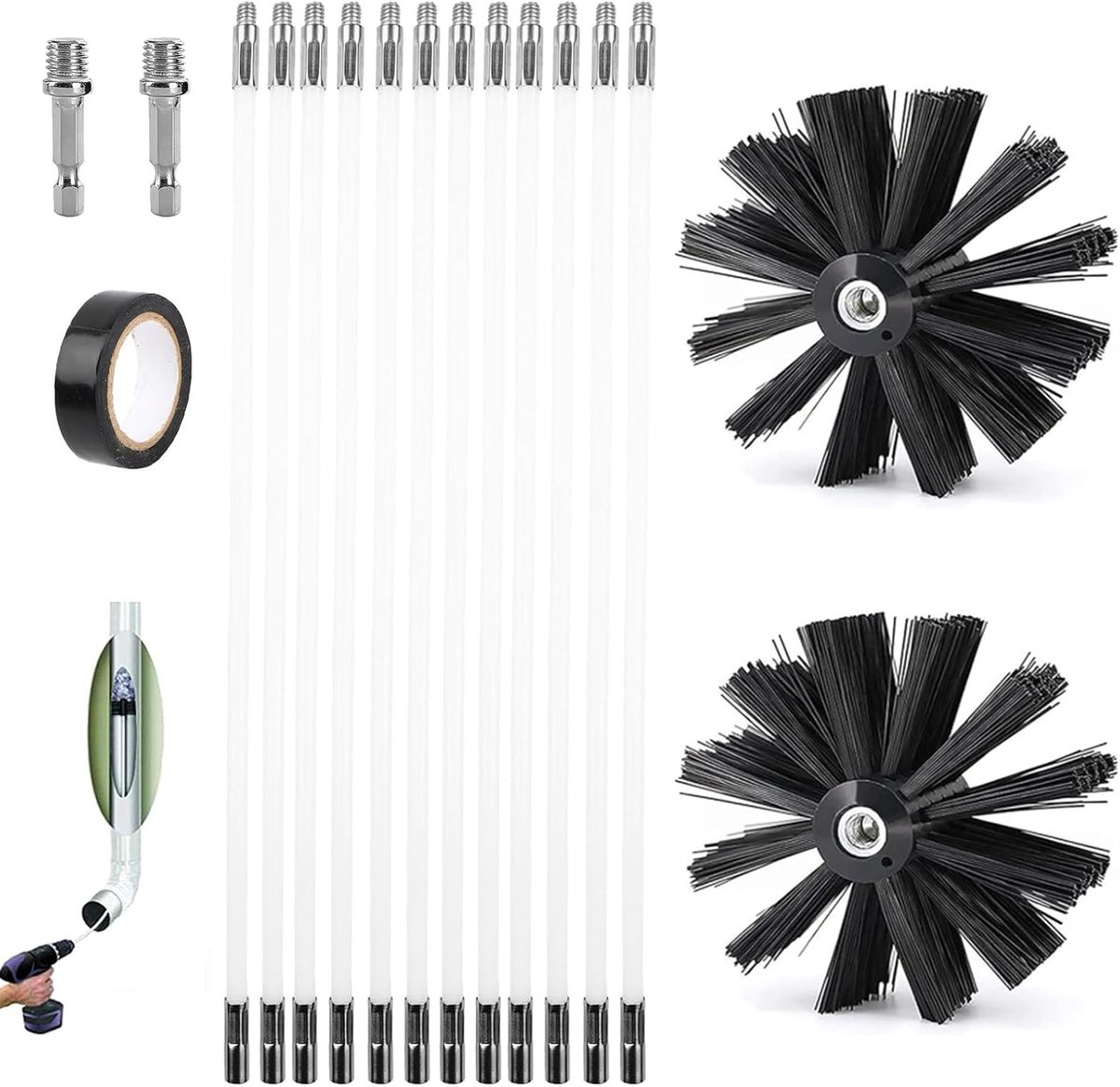 Haardborstelset 150 mm - nylon - met flexibele stangen - ideaal voor het reinigen van haarden - ShopVlot