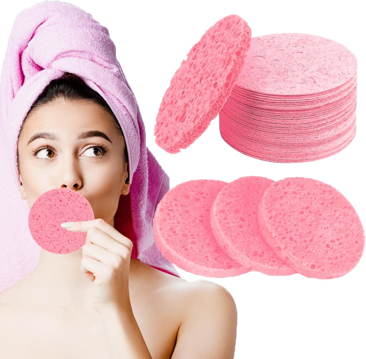 Gezichtssponzen groot - 30 stuks - 100% natuurlijke cellulose - herbruikbaar voor gezichtsreiniging - ShopVlot
