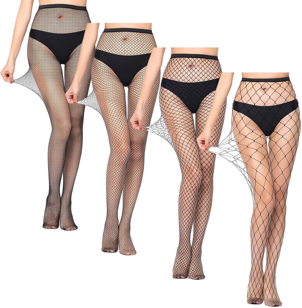 Netkousen dames 4 paar zwart - sexy stijlen - eenheidsmaat 70-170 cm - perfect voor feestjes - ShopVlot