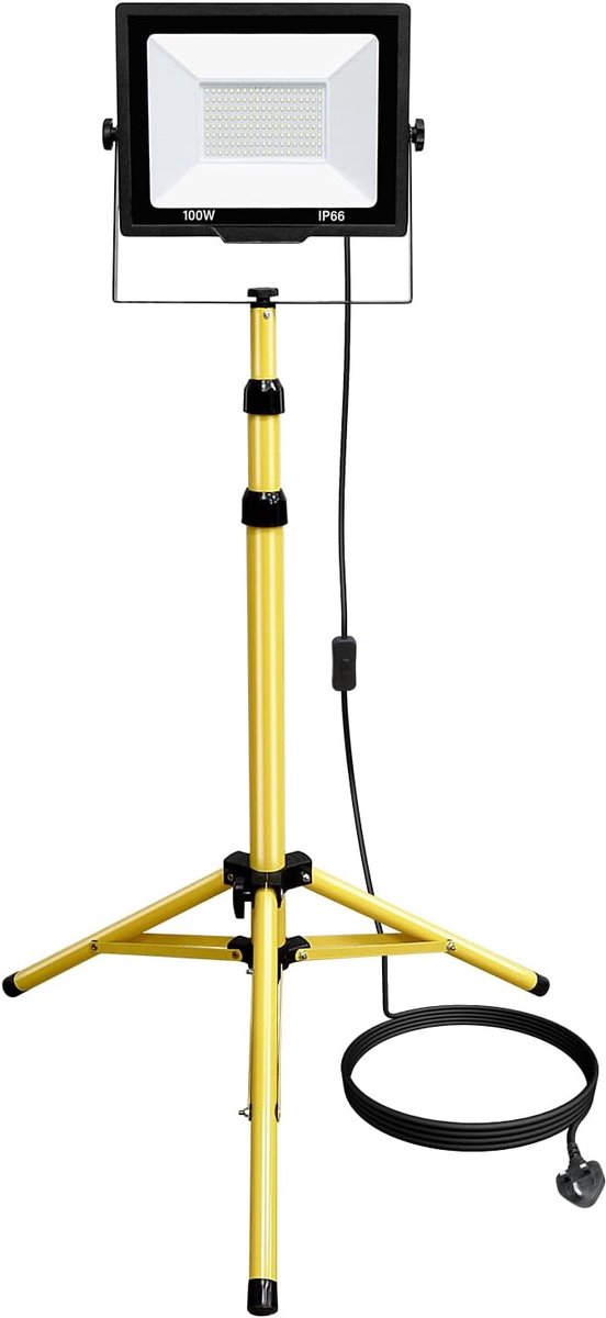 LED Bouwlamp 100 W - Tripod met telescopische standaard - 10.000 lumen helderheid - Ideaal voor werkplaats en tuin - ShopVlot