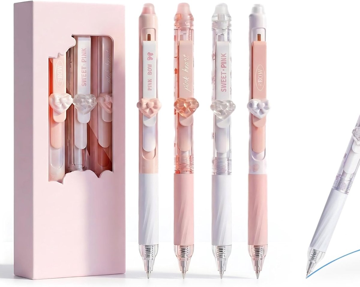 Ballpoint pen set - 4 stuks - schattig aardbei patroon - ideaal voor creatief schrijven - ShopVlot