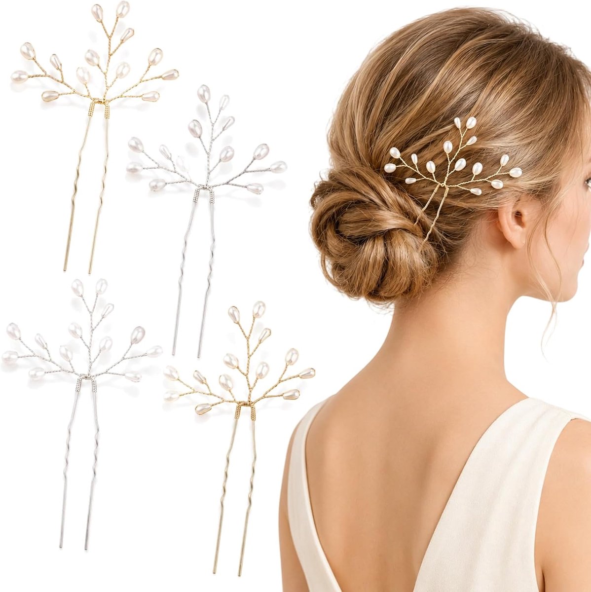 Haarsieraad haarspelden set - elegant goud en zilver - met parels - perfect voor bruid en bruidsmeisjes - ShopVlot