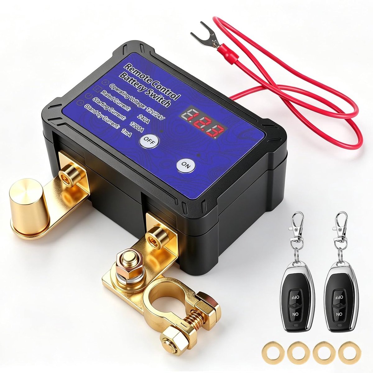 Accu ontkoppelaar 12 V met afstandsbediening - LED spanningsweergave - Anti-diefstal - Ideaal voor auto, camper, boot - ShopVlot