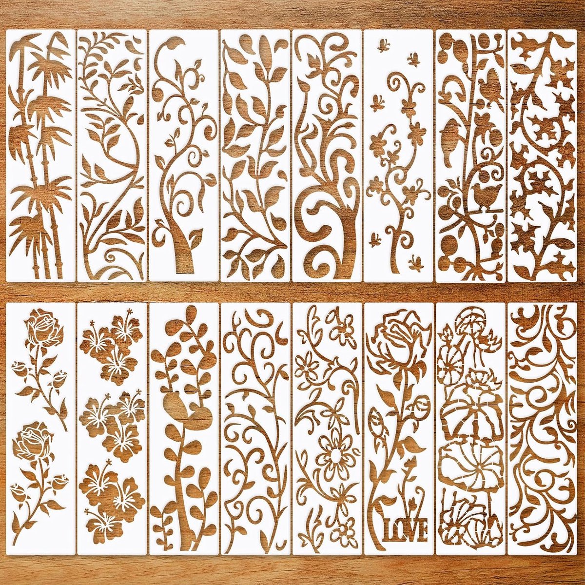 Verf sjablonen 16-delig - Vines en bloemen - Voor creatieve wanddecoratie - Ideaal voor schilderen op hout - ShopVlot