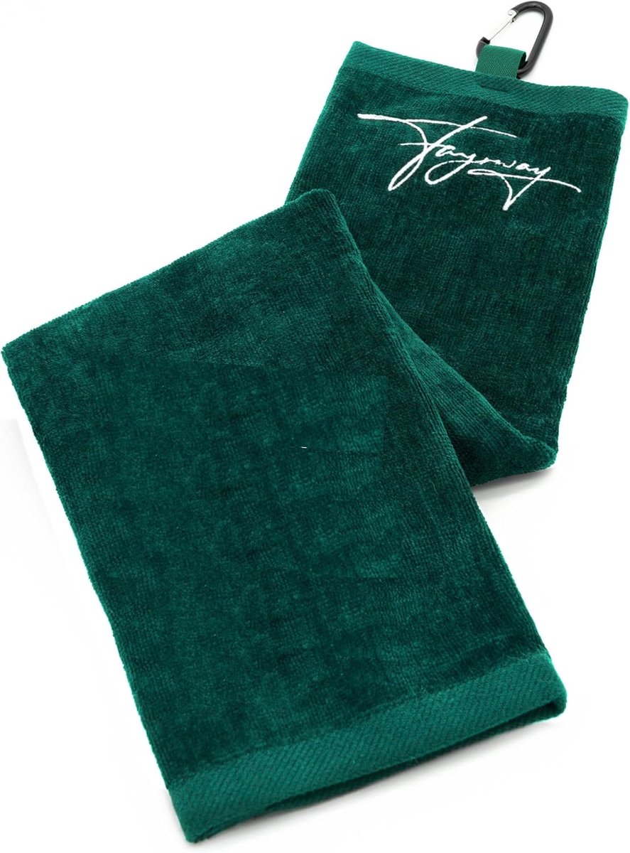 Golfdoek Donkergroen - Katoen met karabijnhaak - Persoonlijke borduring - Ideaal voor golfspelers - ShopVlot