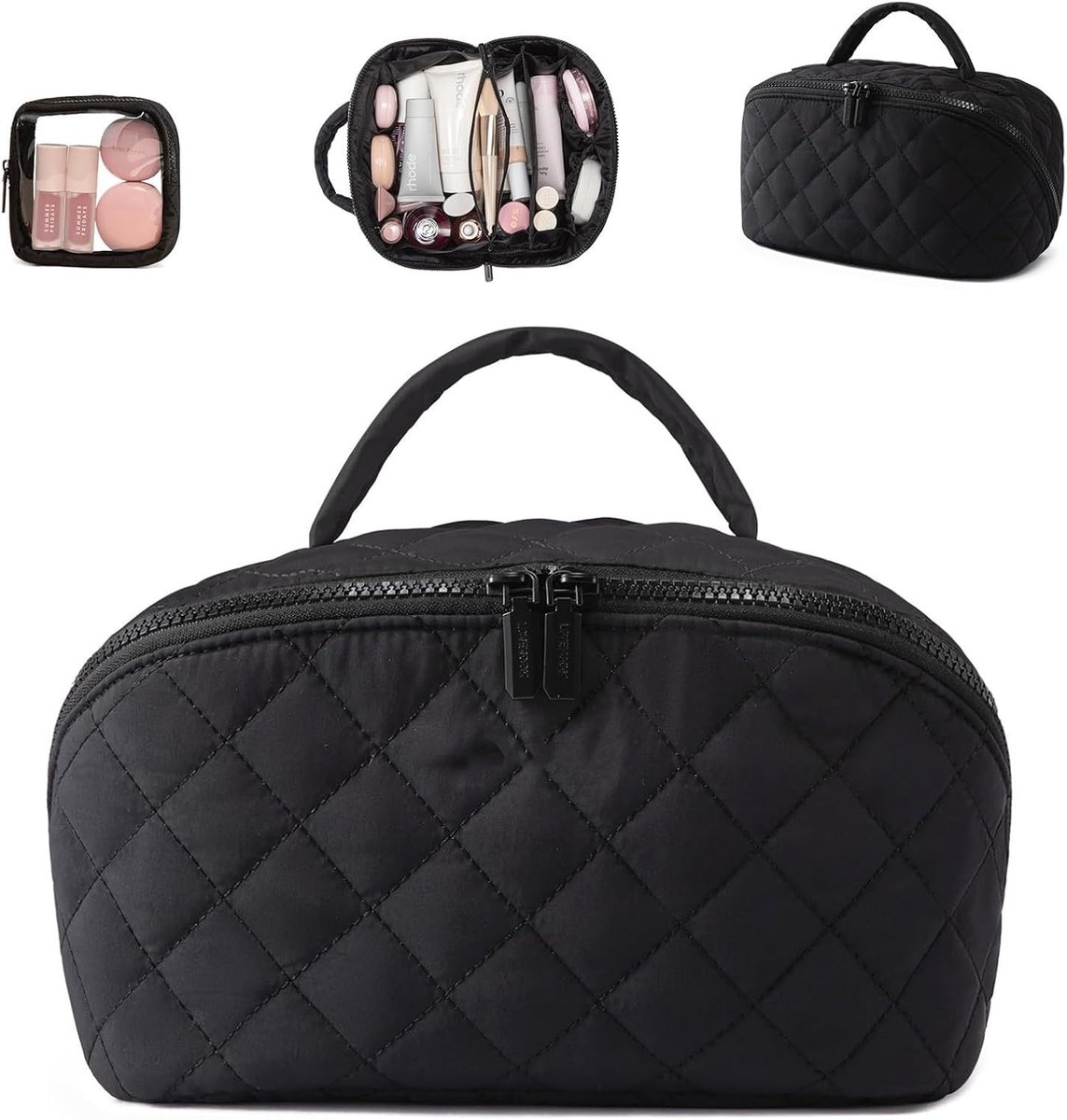 Make-uptas voor op reis - waterdicht en gewatteerd - elegante organizer met handvat - ideaal voor toilettas - ShopVlot