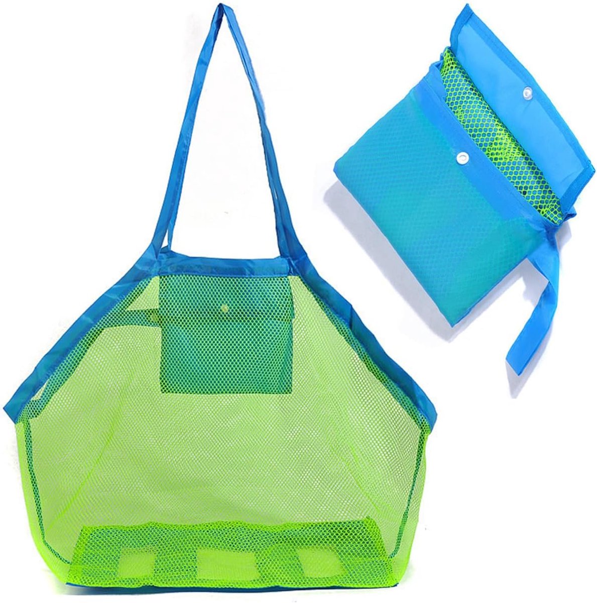 Strandtas groot groen mesh - Opvouwbare tas - Makkelijk schoonmaken - Voor kinderen speelgoed en handdoeken - ShopVlot