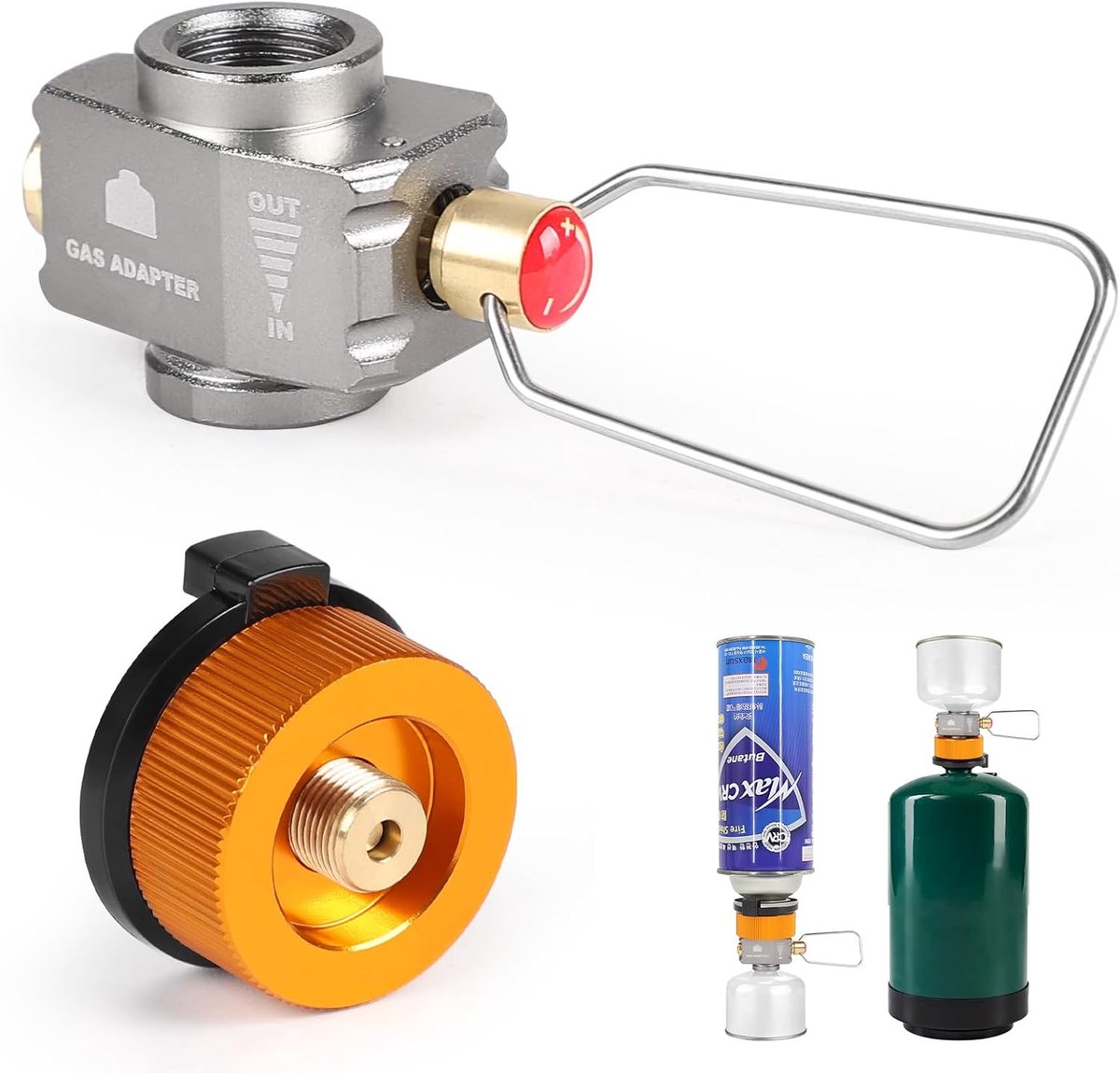 Gasjerrycan navuladapter - dubbel metaal - draagbaar voor buiten - ideaal voor backpackreizen - ShopVlot