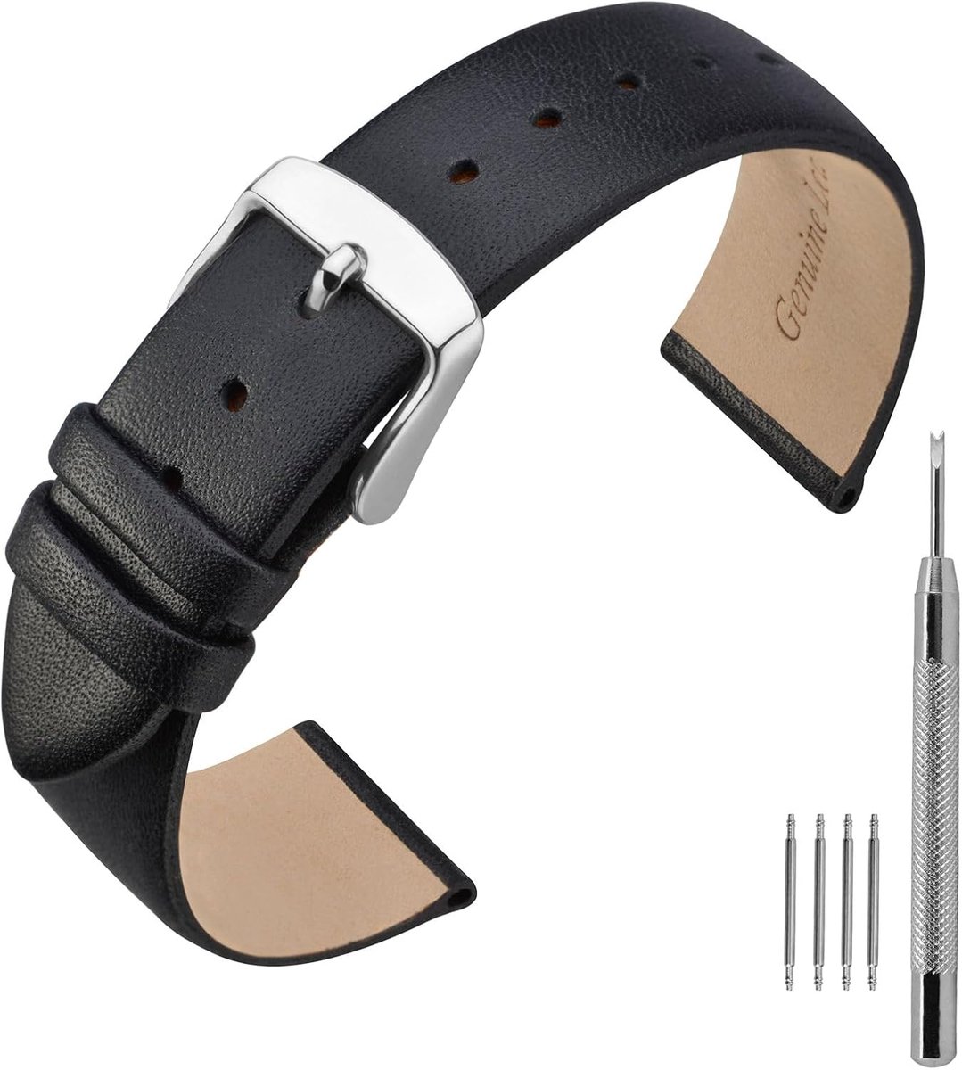 Horloge band 16mm 18mm 20mm 22mm - Kalfsleer - RVS gesp - Luxe uitstraling - ShopVlot