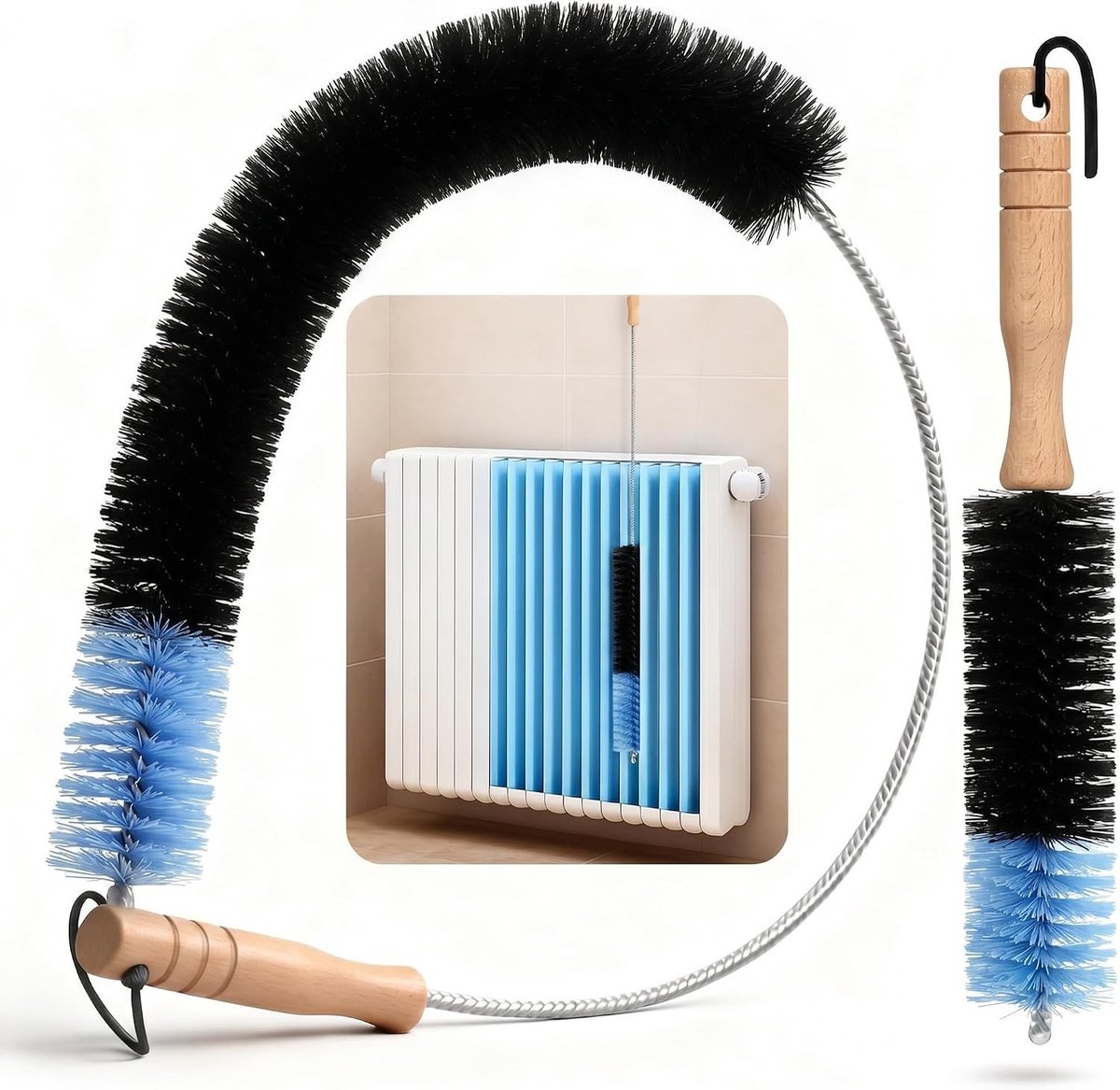 Set van 2 Radiatorreinigingsborstels - 100 cm en 26 cm - Nylon Borstelharen - Voor Grondige Reiniging van Radiatoren