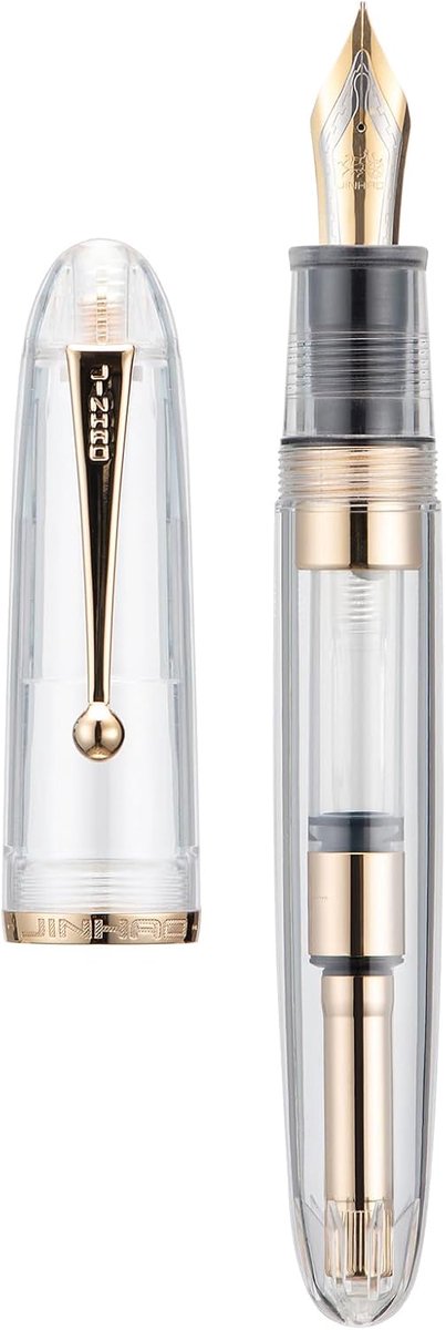 Vulpen medium nib - volledig transparante acrylhouder - goudkleurige clip - comfortabel schrijven - ShopVlot