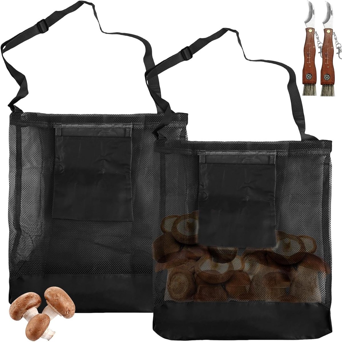 Mushroom hunting bag - 2 stuks - mesh materiaal - met verstelbare schouderriem - ideaal voor verzamelen - ShopVlot