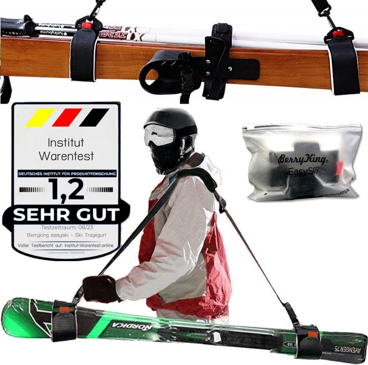 Ski-draagriem verstelbaar - skirugzak met klittenbandsluiting - inclusief zip pocket - ideaal voor wintersport - ShopVlot