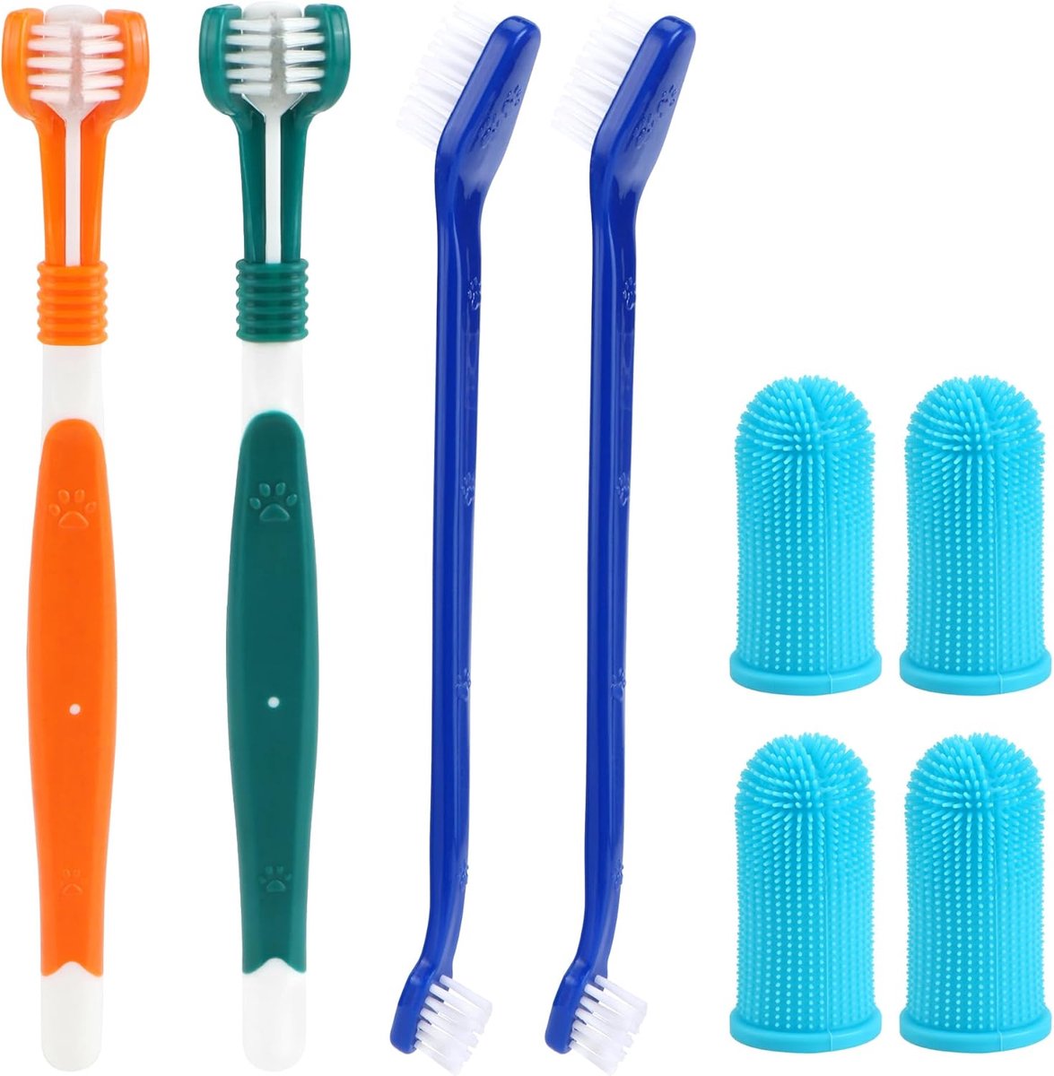Hondentandenborstelset 8 stuks - 2 drievoudige borstels - 4 vingertandenborstels - verbetert mondhygiëne - ShopVlot