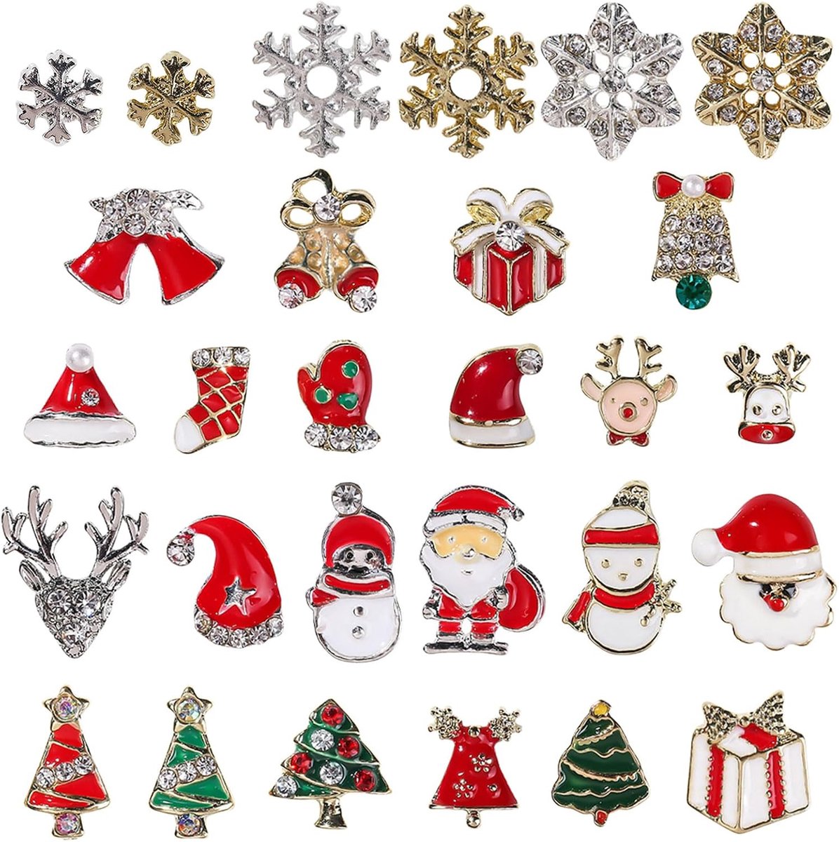 Nail Charms Kerstmis 28 Stuks - Iriserend Metaal - Sneeuwvlok en Santa - Perfect voor DIY Manicure - ShopVlot