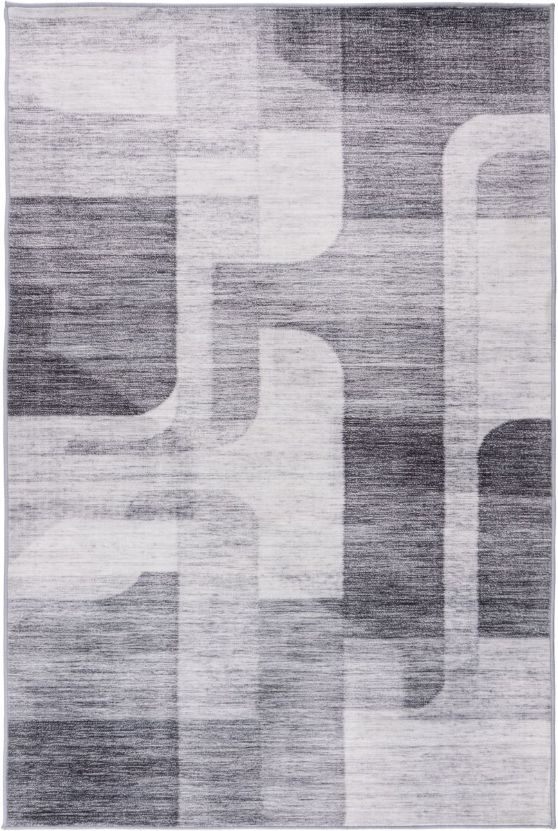 Padiro laagpolig vloerkleed 80 x 150 cm - zilver - modern abstract design - geschikt voor vloerverwarming - van polyester