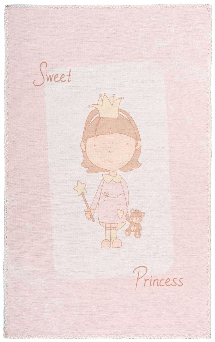 Padiro laagpolig kindervloerkleed 120 x 180 cm - roze - met prinses / teddybeer kindermotief - geschikt voor kinderkamer en vloerverwarming - van polyester