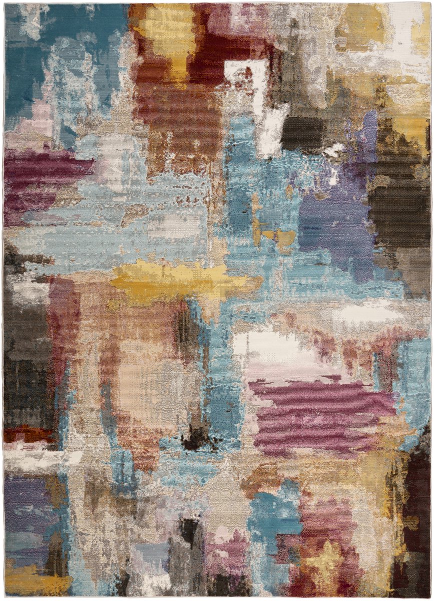Padiro laagpolig vloerkleed 80 x 150 cm - meerkleurig - modern abstract design - geschikt voor vloerverwarming - van polypropyleen
