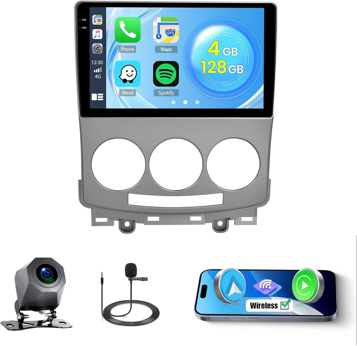 Auto Radio 9'' Incell Touchscreen - Draadloze Carplay Android Auto - GPS Bluetooth FM RDS - Achteruitrijcamera - ShopVlot