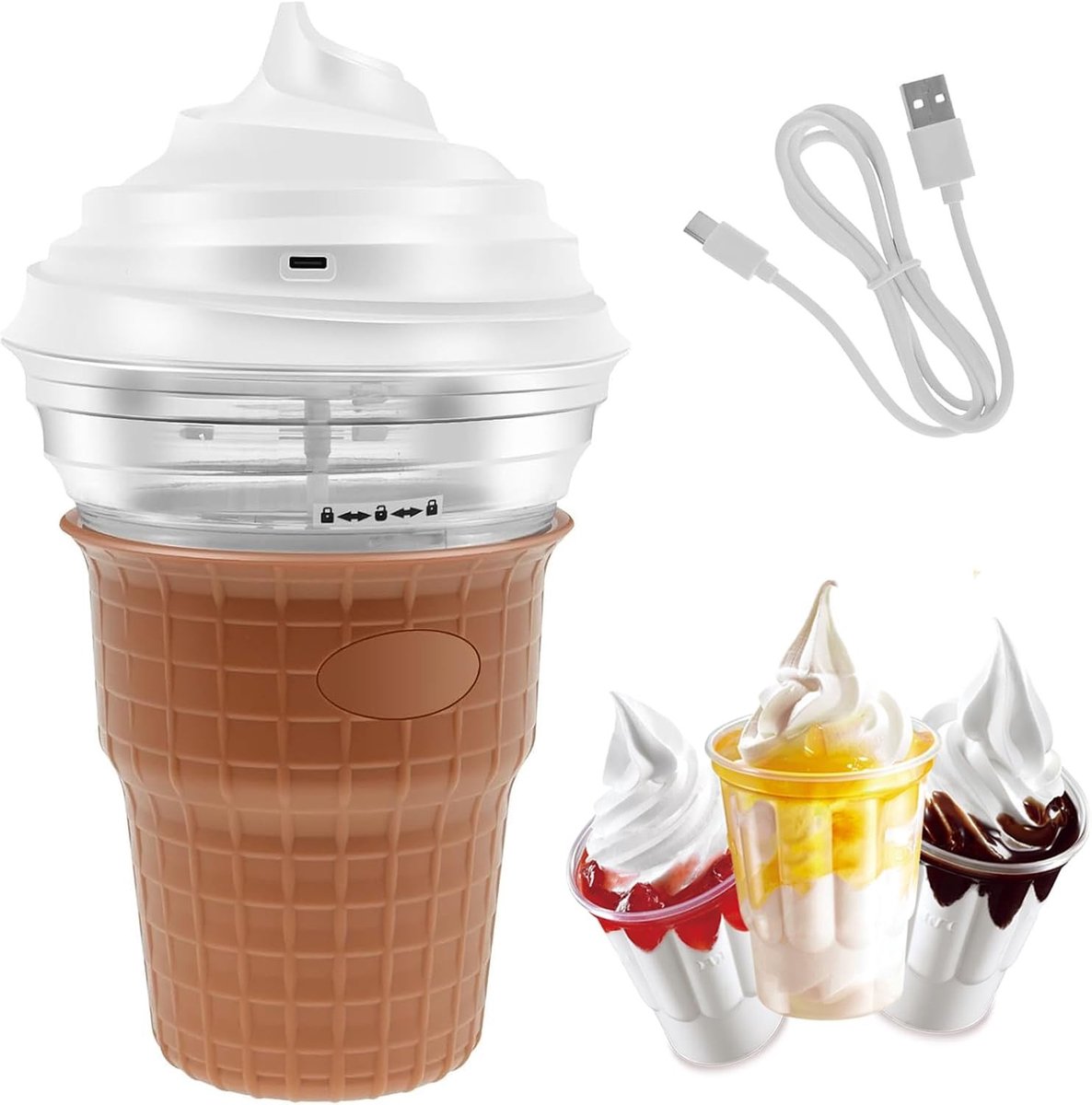 Mini-ijsmachine - Karamel - 450 ml - Compacte IJsbereider met Koelkom - Voor IJs, Sorbets en Milkshakes