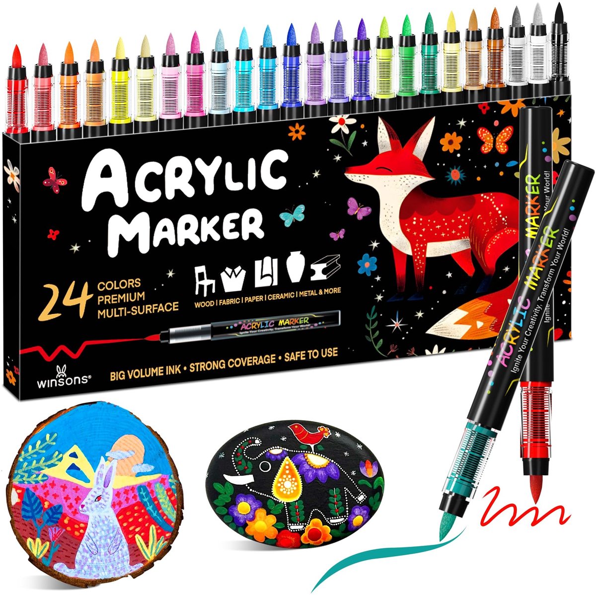 Solidchoice - 24 Kleuren Permanente Markers met Borsteltip en Waterproof Inkt