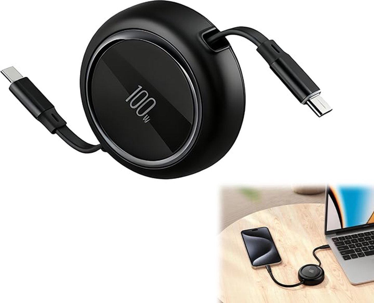 USB-C oplaadkabel 1 m - retractable - 100W snelladen - ideaal voor onderweg - ShopVlot