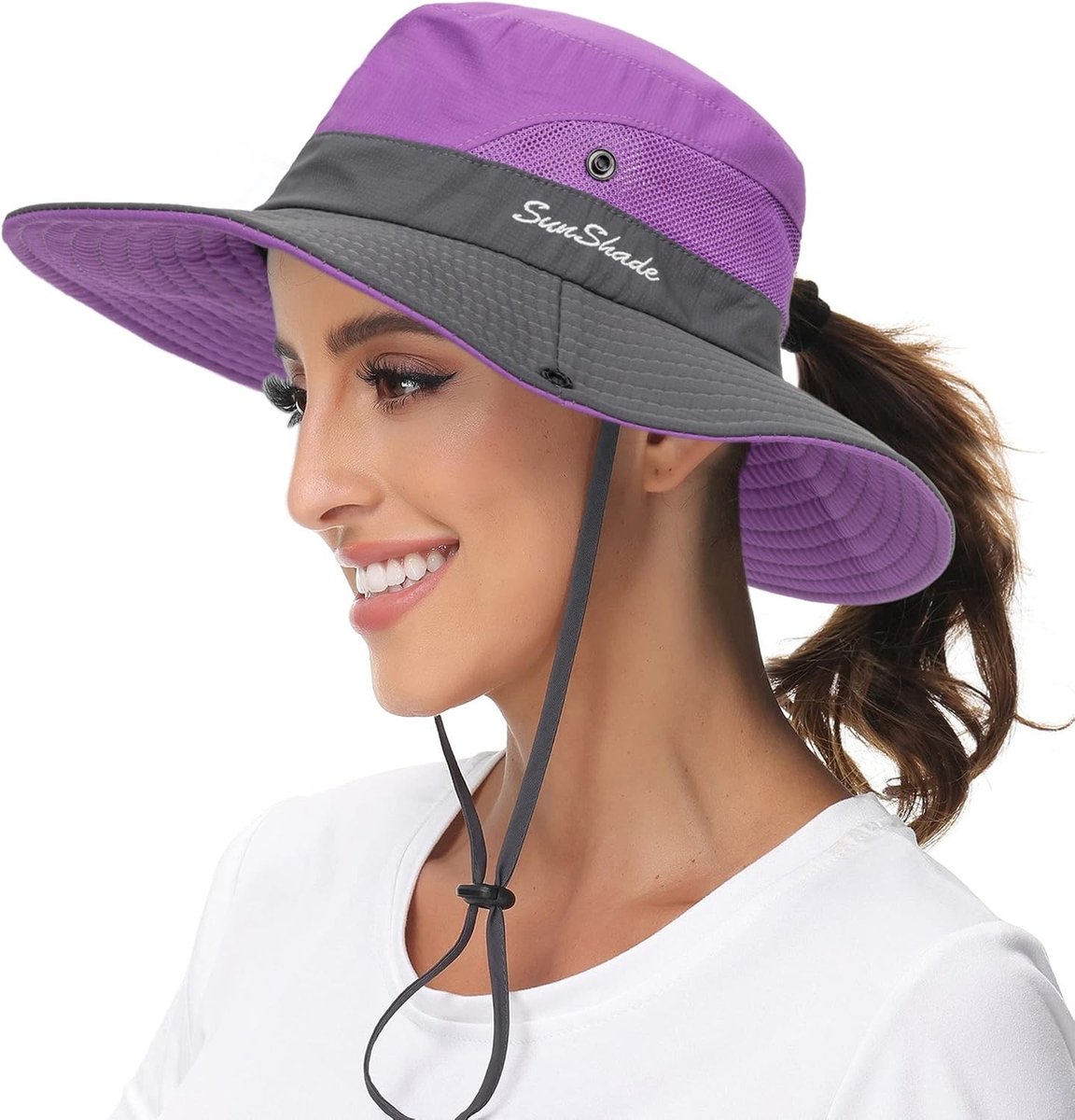 Opvouwbare Zonnehoed - Paars - M - UV-Bescherming met Mesh en Brede Rand - Voor Dames
