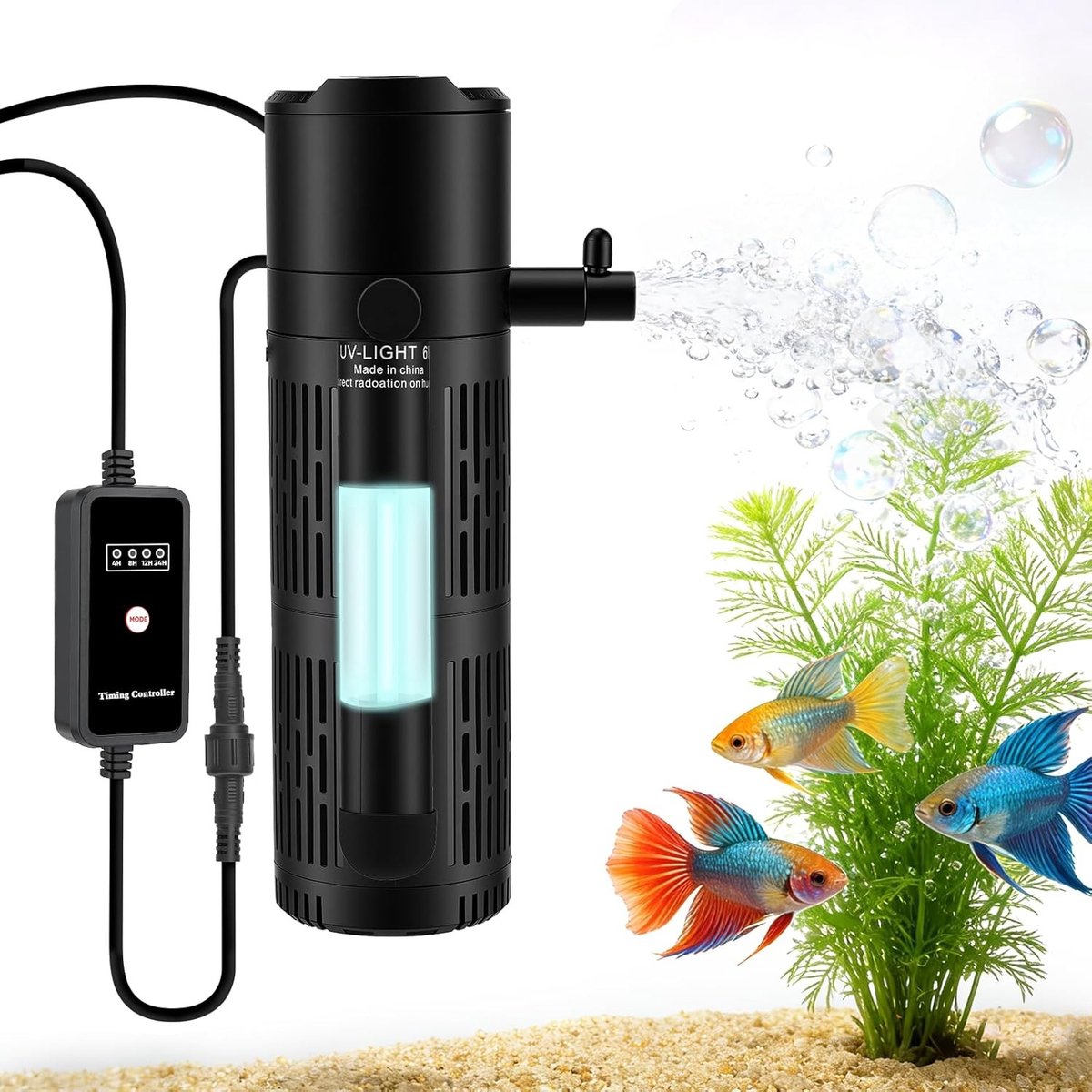 Aquariumbinnenfilter - Zwart - 500 l/u - Multifunctioneel met UV-sterilisator en Timer - Voor Aquaria van 50 tot 125 liter