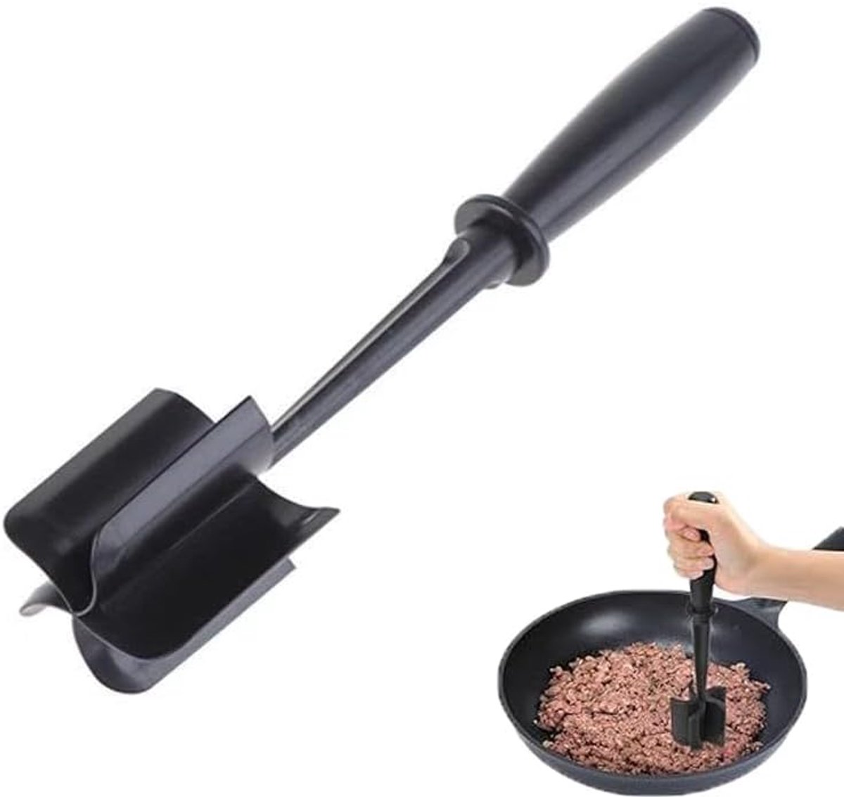 KZQ Zware nylon vleesmenger en hakker - Multifunctioneel voor gehakt aardappel en groenten - BPA-vrij en hittebestendig - Geschikt voor hamburgers en stoofschotels - Zwart