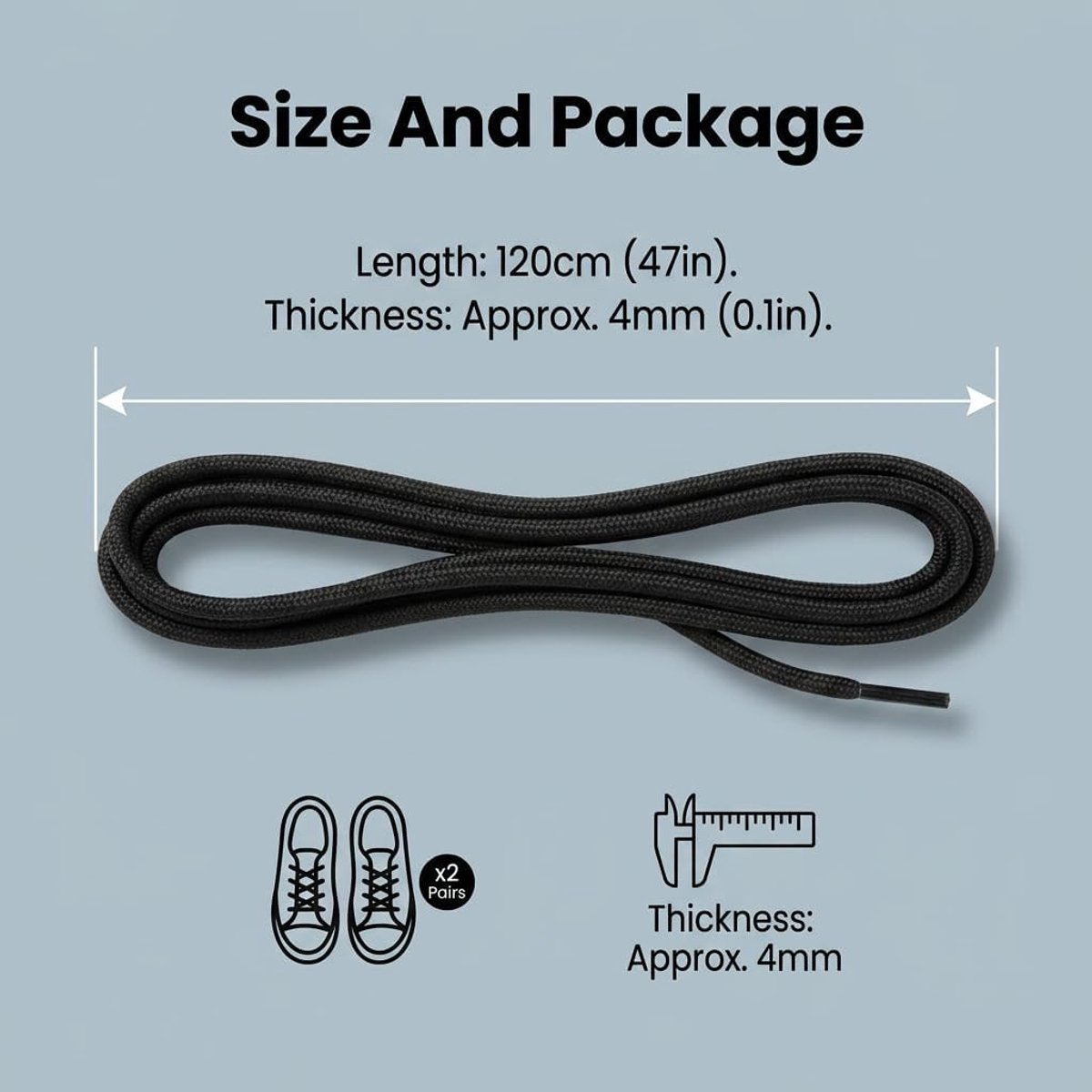 Ronde veters 12 cm x 0,4 mm - zwart - scheurvast - perfect voor wandelschoenen - ShopVlot
