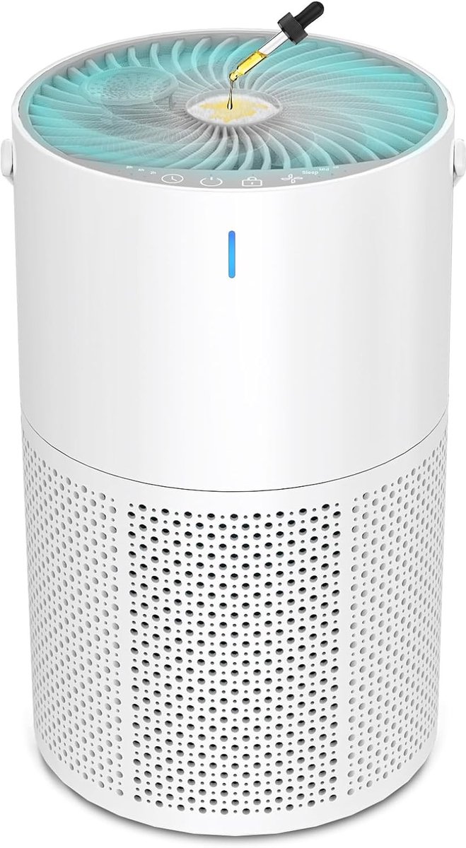 Luchtreiniger met Aromatherapie - Wit - Compact - HEPA-filter met 3 Snelheden - Voor Thuis, Slaapkamer of Kantoor