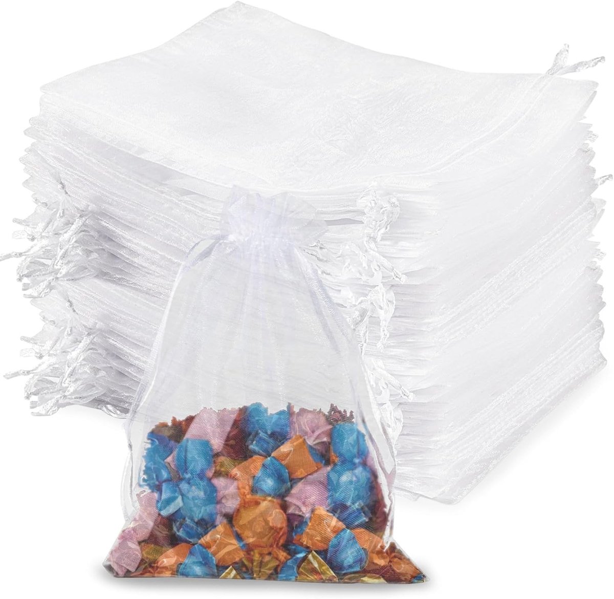 Solidchoice - Set van 50 Witte Organza Tassen voor Cadeaus en Trouwen