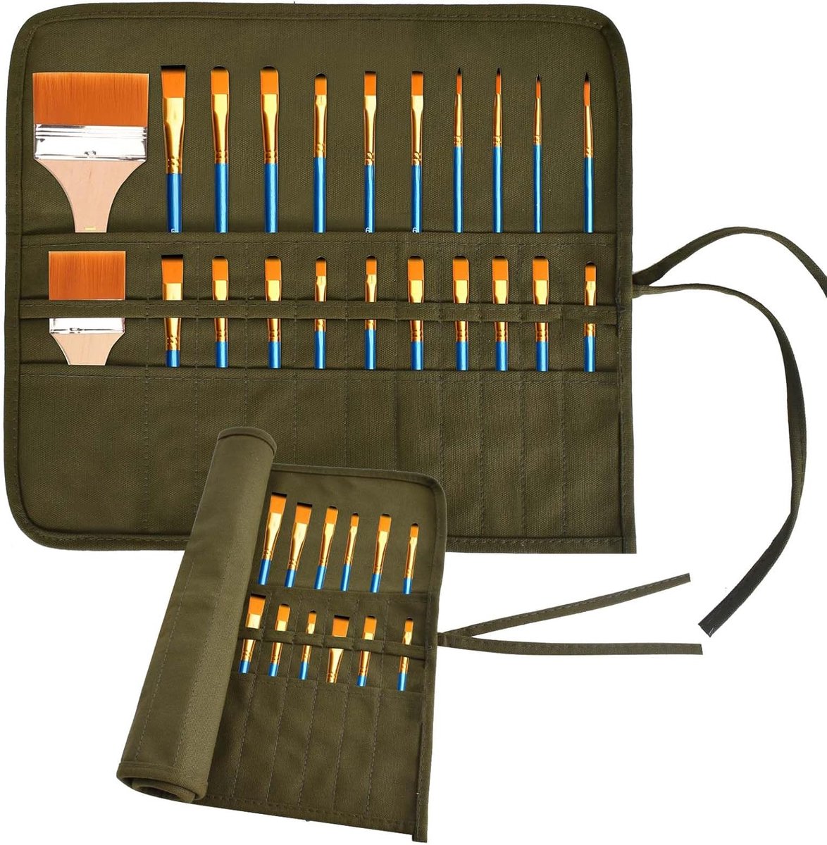Kwastenet met 22 vakken - Dubbelzijdig canvas - Voor penselen en make-up - Perfect voor kunstenaars - ShopVlot