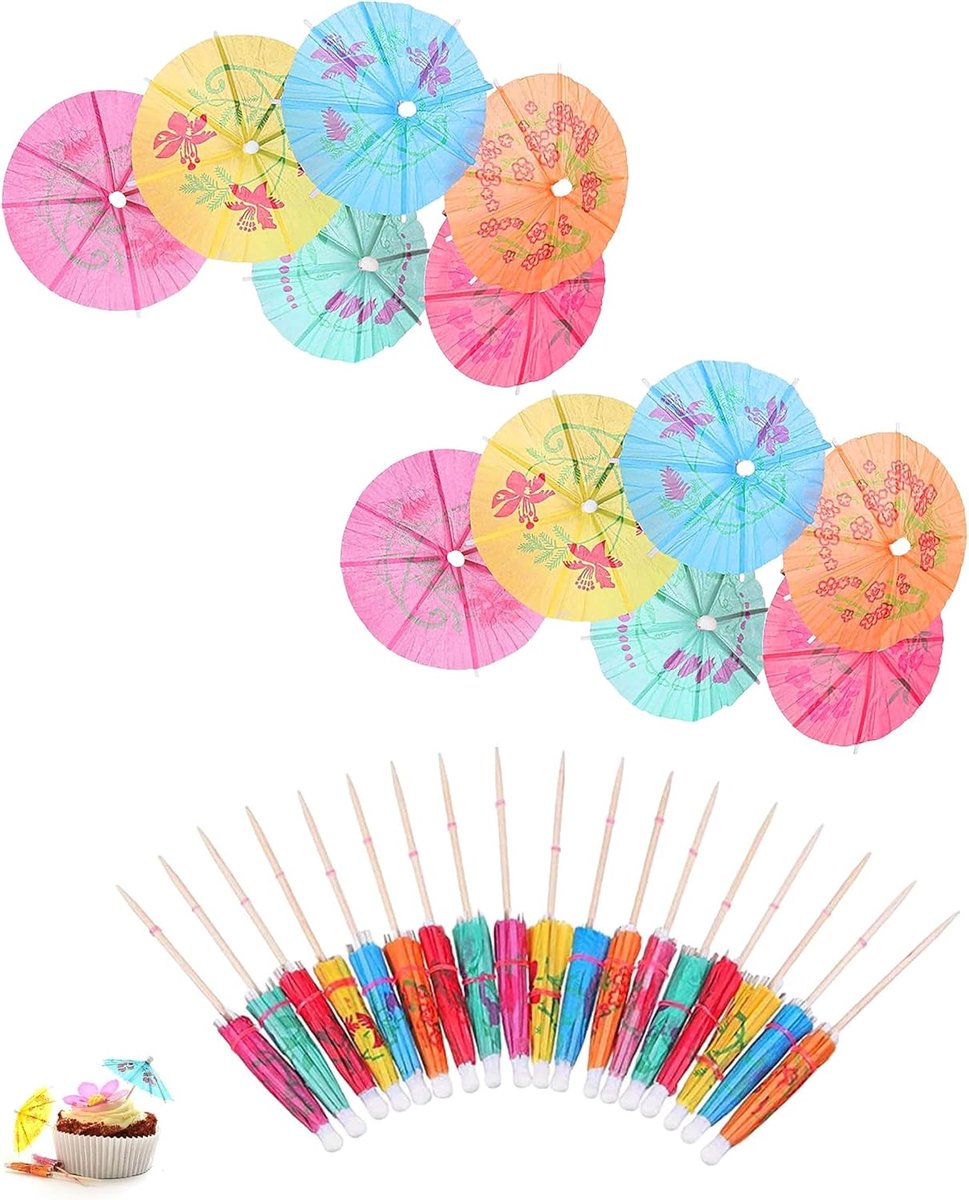 Cocktail Schirm Papierschirmchen 100 Stuks - Herbruikbare Mini Drink Deko - Kleurrijke Schirmpjes - ShopVlot
