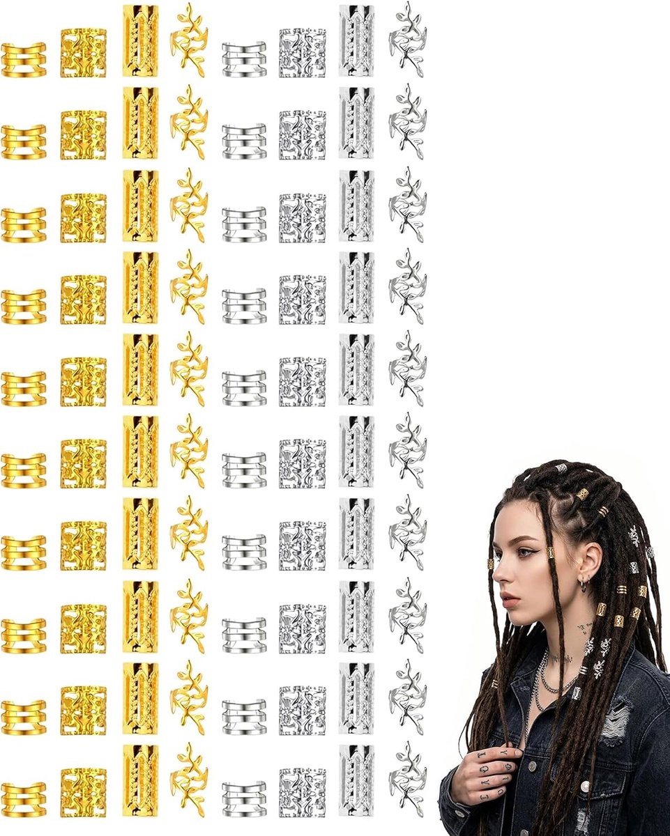 Dreadlockringen set 160 stuks - aluminium - 5 stijlen - creëer unieke haarlooks - ShopVlot