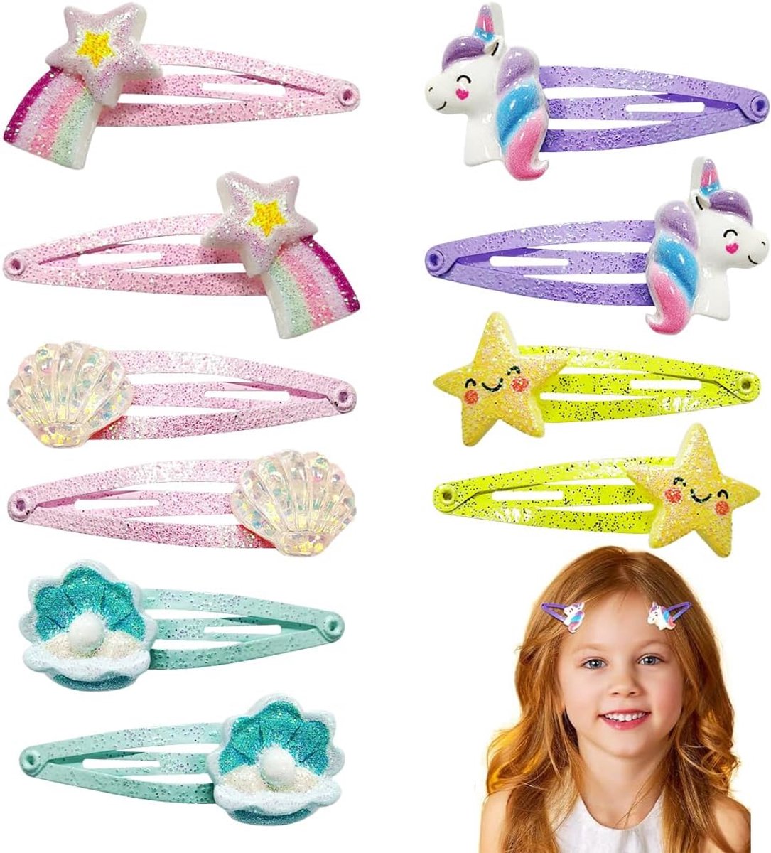 Haarclips voor meisjes - 20 stuks eenhoorn clips - glanzend met sterren en regenboog - ideaal als cadeau - ShopVlot