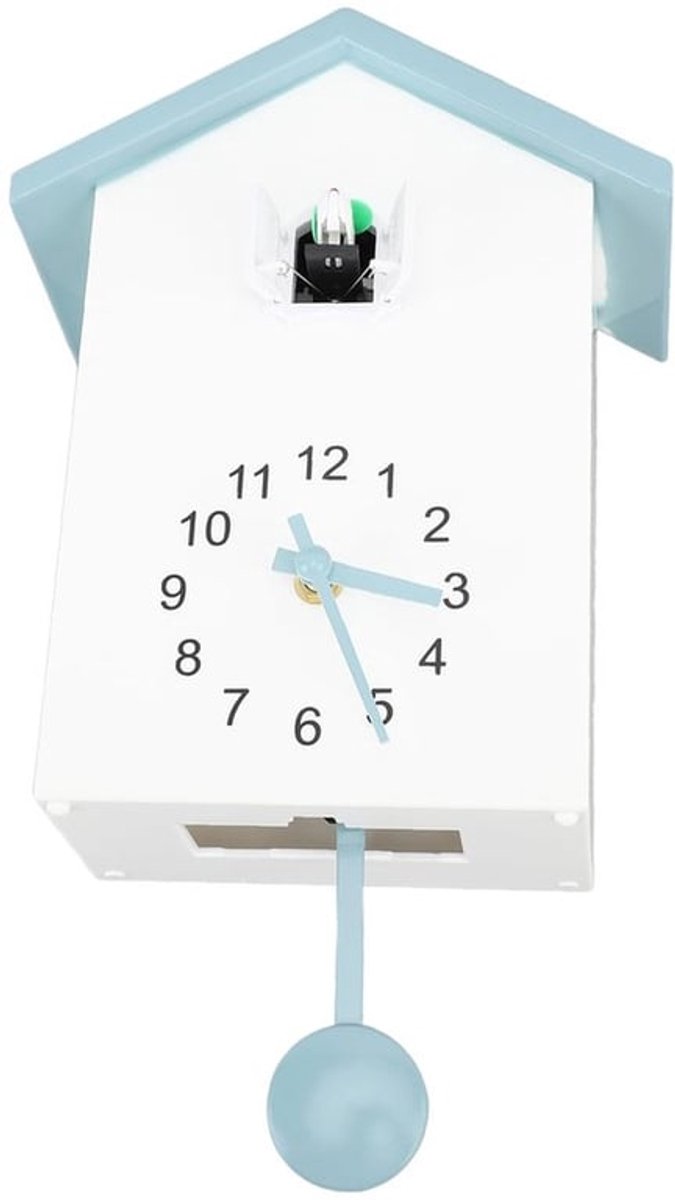 Koekoeksklok, koekoeksklok met werkende vogel, blauwe koekoeksklok, raamklok, kleine vogeluurklok, moderne koekoeksklok als wanddecoratie voor de woonkamer (blauwgrijs dak)